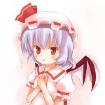  blue_hair blush hands_on_another's_chest hands_on_chest hands_on_own_chest hat red_eyes remilia_scarlet shize_(coletti) solo touhou wings xyxy0707 