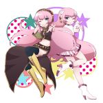  dual_persona headphones highres long_hair makura megurine_luka midriff navel pink_hair pointing pointing_at_viewer project_diva project_diva_extend skirt smile thigh-highs thighhighs vocaloid wink 