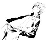  absurdres dutch_angle hands_in_pockets highres ii-chan lineart male monochrome rby shikihara_mitabi solo zaregoto_series 
