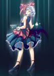  blue_hair bow dress gloves gun hat red_eyes remilia_scarlet short_hair so-on touhou translated weapon wings 
