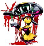  blood creature extra_mouth fangs highres looking_up mawile monster no_humans pokemon pokemon_(creature) red_eyes saliva sido_(slipknot) simple_background slime solo standing white_background 