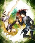 black_hair blonde_hair detached_sleeves gloves hand_holding holding_hands jude_mathis midriff milla_maxwell navel red_eyes skirt tales_of_(series) tales_of_xillia teigi yellow_eyes 