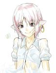  alternate_costume animal_ears bust dress_shirt earrings face jewelry mystia_lorelei no_hat no_headwear pink_eyes pink_hair see-through shiba_itsuki shirt short_hair simple_background single_earring sketch smile solo touhou wet wet_clothes wet_hair wet_shirt white_background white_shirt 