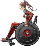  brown_eyes brown_hair english guilty_crown long_hair official_art open_mouth ponytail profile redjuice shinomiya_ayase sitting solo wheelchair 