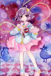  blush cat crow eyeball hairband heart kaenbyou_rin kaenbyou_rin_(cat) komeiji_satori purple_eyes purple_hair reiuji_utsuho reiuji_utsuho_(bird) short_hair skirt smile third_eye touhou traditional_media violet_eyes watercolor_(medium) yui_(calling_dr_love_m) 