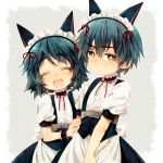  alternate_hairstyle animal_ears black_hair cat_ears closed_eyes crossdressinging enmaided eyes_closed kiri_futoshi maid maid_headdress okabe_rintarou shiina_mayuri short_hair steins;gate yellow_eyes young 