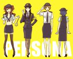  black_hair breasts brown_hair cleavage cuffs gloves handcuffs hat jacket kujikawa_rise long_hair midriff multiple_girls necktie pantyhose persona persona_4 police police_uniform policewoman red_hair redhead salute satonaka_chie shirogane_naoto short_hair skirt smile sudachips thigh-highs thighhighs twintails uniform zettai_ryouiki 