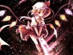  :o alternate_wings blonde_hair flandre_scarlet glowing glowing_weapon hat looking_at_viewer pointy_ears red_eyes side_ponytail solo the_embodiment_of_scarlet_devil thighhighs toosaka_asagi touhou v_arms weapon white_legwear wings wrist_cuffs zettai_ryouiki 
