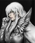  berserk diablosso faux_traditional_media grey_eyes griffith highres long_hair male solo white_hair 