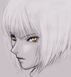 bangs bust clare clare_(claymore) claymore lips lowres monochrome short_hair solo spot_color yellow_eyes 