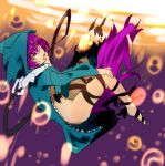  bad_id barefoot bottomless hoodie looking_at_viewer mouth open_mouth original piadora_(shirow) purple_eyes purple_hair ribbon shirow_(crazy) tail tongue underwater violet_eyes 