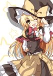  :d ;d blonde_hair bow bowtie braid buttons capelet hair_bow hand_on_hip hat hips itamochi kirisame_marisa long_hair open_mouth side_braid smile solo touhou wink witch witch_hat yellow_eyes 