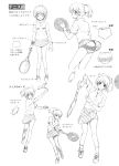  absurdres artist_request buruma copyright_request hair_ribbon highres monochrome ponytail racket ribbon shoes skirt sneakers socks sportswear tennis tennis_racket tennis_uniform translated translation_request wristband 