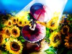  flower green_hair kazami_yuuka red_eyes solo sunflower toriko_(artist) touhou umbrella wavy_hair youkai 
