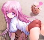  1girl ass basketball blush buruma gym_uniform hakamada_hinata long_hair looking_back nagato_tamakichi pink_eyes pink_hair ro-kyu-bu! rou-kyuu-bu! solo very_long_hair 