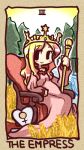  blush_stickers copyright_request crown dress ikkyuu lowres pregnant river scepter sitting solo tarot the_empress throne tree venus_symbol 