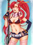  anti-materiel_rifle belt bikini_top breasts cleavage elbow_gloves fingerless_gloves gloves gun hair_ornament hand_on_hip hips large_breasts lips long_hair navel noobie pink_legwear ponytail red_hair redhead rifle scarf short_shorts shorts smile sniper_rifle solo studded_belt tengen_toppa_gurren_lagann thigh-highs thighhighs thighs under_boob underboob weapon yellow_eyes yoko_littner 