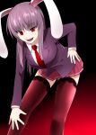  animal_ears breasts bunny_ears hand_on_hip hips lace lace-trimmed_thighhighs large_breasts leaning_forward legs mattari_yufi miniskirt naughty_face necktie purple_hair red_eyes reisen_udongein_inaba skirt thigh-highs thighhighs touhou 