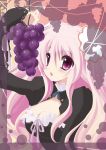  artist_request blush breasts character_request cleavage copyright_request detached_collar food fruit grapes holding holding_fruit long_hair pink_hair purple_eyes solo source_request 