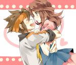  1girl blush brown_eyes brown_hair closed_eyes couple endou_mamoru endou_natsumi eyes_closed heart hug inazuma_eleven inazuma_eleven_(series) inazuma_eleven_go long_hair raimon_natsumi short_hair wonoco0916 