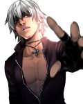  chest cross fingerless_gloves gloves hands jewelry k&#039; k' king_of_fighters makuro male necklace perspective portrait snk solo unzipped 