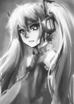  bust face hatsune_miku headphones long_hair monochrome pas_(paxiti) sketch solo twintails vocaloid 