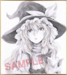  bow bust graphite_(medium) hair_bow hat hat_bow kirisame_marisa long_hair milkstrawberry monochrome pastel_(medium) sample shikishi solo touhou traditional_media witch witch_hat 