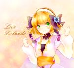  brown_hair character_name coat detached_collar flower green_eyes hair_flower hair_ornament hairband leia_roland short_hair smile solo tales_of_(series) tales_of_xillia torao_(torakmn) 