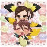  :3 ^_^ age_difference ahoge alice-bb1230 braid brown_eyes brown_hair chibi closed_eyes eyes_closed facial_hair fang father_and_daughter fusion kaburagi_kaede kaburagi_t_kotetsu lowres male mayonnaise necktie person_on_head pichu pikachu pokemon short_hair side_ponytail striped striped_legwear stubble thigh-highs thighhighs tiger_&amp;_bunny vest waistcoat 