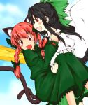  :d blush carrying fang kaenbyou_rin kuroi-neko multiple_girls open_mouth princess_carry reiuji_utsuho smile touhou 