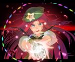  1girl aqua_eyes beret colorful energy_ball energy_beam hat hong_meiling long_hair open_mouth red_hair redhead smile solo touhou 