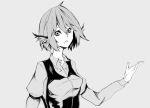  animal_ears long_sleeves monochrome mystia_lorelei no_hat no_headwear outstretched_hand pinky_t0_killer5 short_hair simple_background solo touhou 