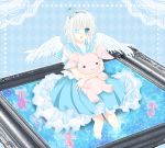  bad_id blue_eyes blush crown dress eyepatch fish original rara419 sitting solo stuffed_toy water white_hair wings 