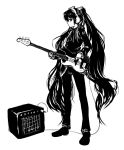  audio-technica bass_guitar hair_ornament hatsune_miku headphones highres hoodie instrument long_hair monochrome pas_(paxiti) very_long_hair vocaloid 