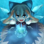  blue_eyes blue_hair cirno frog frozen hair_ribbon ice ice_wings ribbon shize_(coletti) solo touhou wings xyxy0707 