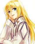  blue_eyes coat colette_brunel hand_on_own_face hand_to_face himishiro long_hair smile solo tales_of_(series) tales_of_symphonia 