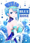  bare_shoulders blue_eyes blue_hair blue_rose_(tiger_&amp;_bunny) breasts character_name earrings elbow_gloves gloves hat jewelry karina_lyle lipstick makeup short_hair solo superhero tiger_&amp;_bunny torotoro 