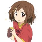  1girl brown_eyes brown_hair core_(mayomayo) eating food food_on_face hirasawa_yui k-on! short_hair solo sweet_potato 