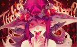  eyes face finger_to_mouth food fruit glowing hat jam licking long_hair open_mouth original peketr-namoww pointy_ears red_hair redhead smile strawberry tongue witch witch_hat 