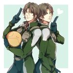  bad_id blue_eyes brothers brown_hair gundam gundam_00 haro heart lockon_stratos lyle_dylandy male mcr multiple_boys neil_dylandy pilot_suit siblings twins 