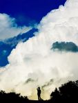  cloud highres original sack scenery shimei_jien short_hair silhouette sky sleeves_rolled_up solo 