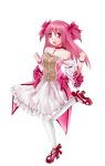  adapted_costume adult alternate_hairstyle bad_id bare_shoulders bow choker dress frills hair_bow high_heels highres kaname_madoka long_hair magical_girl mahou_shoujo_madoka_magica open_mouth pink_eyes pink_hair runamatu shoes short_twintails smile solo soul_gem twintails 