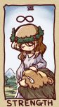  blush_stickers brown_hair copyright_request ikkyuu infinity infinity_sign lion lowres solo strength_(tarot_card) tarot 