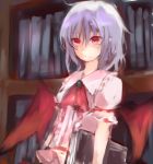  :o ascot bad_id bat_wings book bookshelf bust lavender_hair na_s nazuka_(mikkamisaki) no_hat no_headwear red_eyes remilia_scarlet solo touhou wings 
