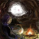  campfire cave endou_yuu fedora fire froslass hat honchkrow pokemon pokemon_(anime) purple_hair shinji_(pokemon) snow tsubame_fuji_(nanashi) weavile 