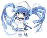  blue_eyes blue_hair chibi dress hat ikamusume kugelschreiber long_hair shinryaku!_ikamusume tentacle_hair twintails 