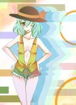  :p green_eyes green_hair hat highres komeiji_koishi navel pakapom solo tongue touhou wink 