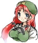  beret blue_eyes blush_stickers braid breasts bust hat hong_meiling long_hair px8xq red_hair redhead sketch smile solo star touhou twin_braids 