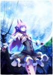  character_request closed_eyes dress eyes_closed fate/extra fate/extra_ccc fate/stay_night fate_(series) full_moon highres horns kote_(tures) lancer_(fate/extra_ccc) long_hair moon pointy_ears purple_hair solo strange_tail_girl 