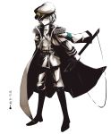  alternate_costume boots border_of_season coat grayscale greyscale hat jacket_on_shoulders military military_uniform monochrome murasa_minamitsu sailor sailor_hat solo spot_color sword touhou uniform weapon 